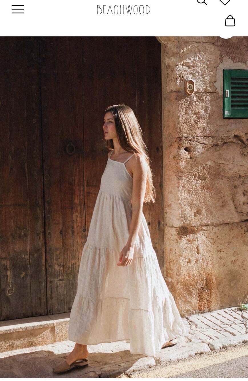 OS $198 MSRP Beachwood Linen Blend Tiered Maxi Dress color is moon